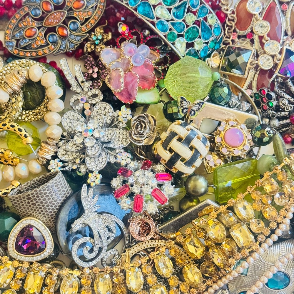 VTG To Now Rhinestone Colorful Junk Costume Jewelry Lot Craft Arts As Is 2.8lbs